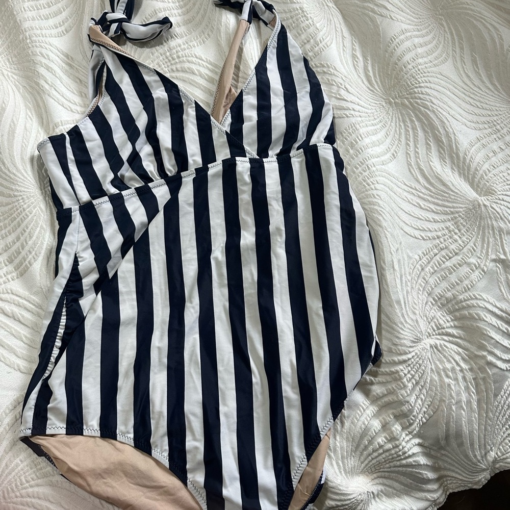 Striped Navy and White Swimsuit